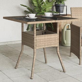 Tuintafel met glazen blad 80x80x75 cm poly rattan beige 8721012264496 1