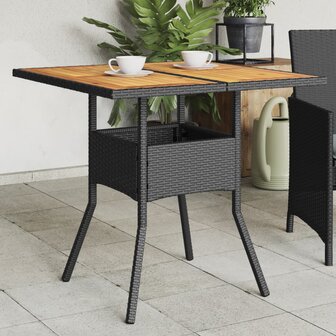 Tuintafel met acaciahouten blad 80x80x75 cm poly rattan zwart 8721012264458 1