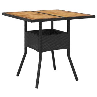 Tuintafel met acaciahouten blad 80x80x75 cm poly rattan zwart 8721012264458 2