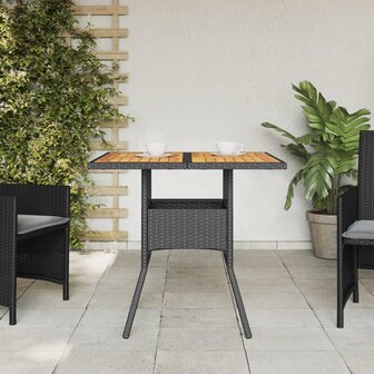 Tuintafel met acaciahouten blad 80x80x75 cm poly rattan zwart 8721012264458 3