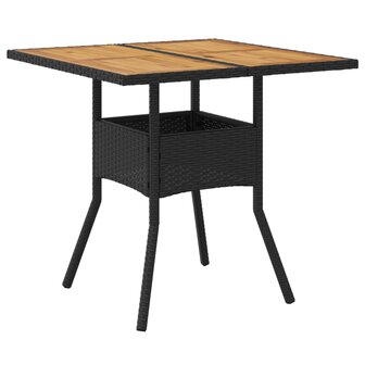 Tuintafel met acaciahouten blad 80x80x75 cm poly rattan zwart 8721012264458 6