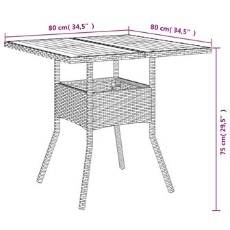 Tuintafel met acaciahouten blad 80x80x75 cm poly rattan zwart 8721012264458 11