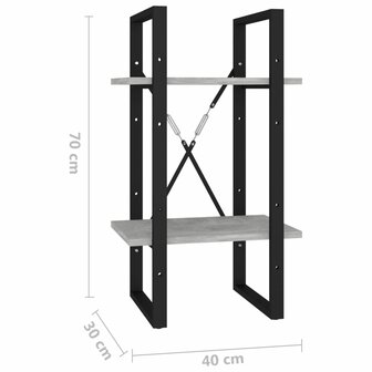 Boekenkast met 2 schappen 40x30x70 cm bewerkt hout betongrijs 8720286567012 7