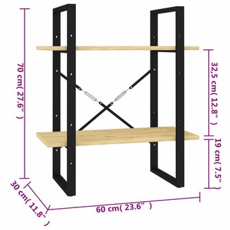 Boekenkast met 2 schappen 60x30x70 cm massief grenenhout 8720286567227 8