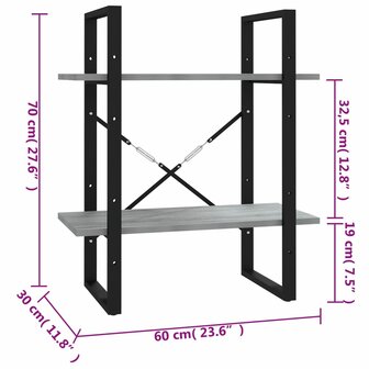 Boekenkast 60x30x70 cm bewerkt hout grijs sonoma eikenkleurig 8720287088134 7