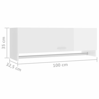 Kledingkast 100x32,5x35 cm bewerkt hout hoogglans wit 8720286609392 8