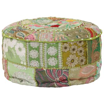 Poef patchwork rond handgemaakt 40x20 cm katoen groen 8718475620006 7