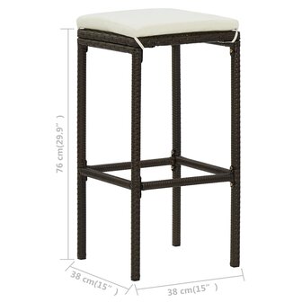 Barkrukken met kussens 2 st poly rattan bruin 8720286146422 8