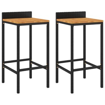 Barkrukken 2 st poly rattan en massief acaciahout zwart 8720845740146 2
