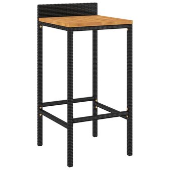 Barkrukken 2 st poly rattan en massief acaciahout zwart 8720845740146 3