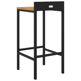 Barkrukken 2 st poly rattan en massief acaciahout zwart 8720845740146 6