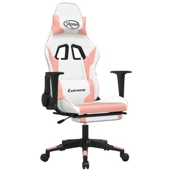 Gamestoel met voetensteun kunstleer wit en roze 8720287229179 2