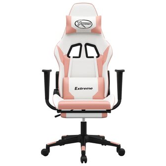 Gamestoel met voetensteun kunstleer wit en roze 8720287229179 3