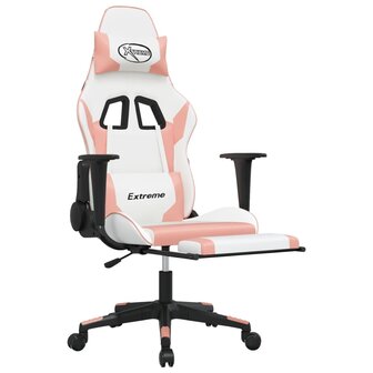 Gamestoel met voetensteun kunstleer wit en roze 8720287229179 6