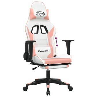 Gamestoel met voetensteun kunstleer wit en roze 8720287229179 8