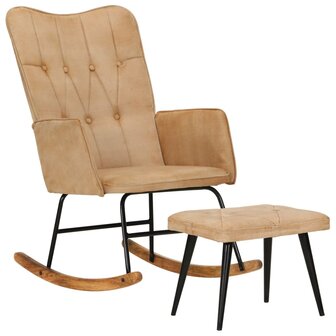 Schommelstoel met voetensteun in vintage stijl canvas cr&egrave;me 8720286772348 1