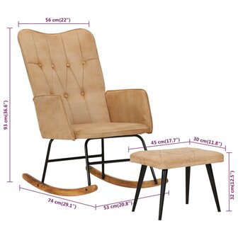 Schommelstoel met voetensteun in vintage stijl canvas cr&egrave;me 8720286772348 10
