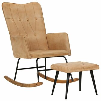 Schommelstoel met voetensteun in vintage stijl canvas cr&egrave;me 8720286772348 11