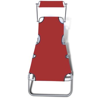 Ligbed inklapbaar met luifel staal en stof rood 8718475877691 3