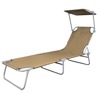 Ligbed met luifel inklapbaar staal taupe 8718475617686 3
