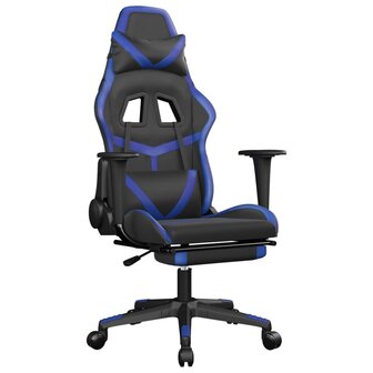 Massage gamestoel met voetensteun kunstleer zwart en blauw 8720287143758 2