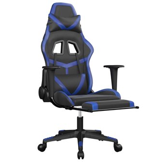Massage gamestoel met voetensteun kunstleer zwart en blauw 8720287143758 3