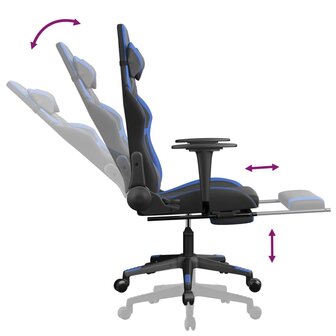 Massage gamestoel met voetensteun kunstleer zwart en blauw 8720287143758 7