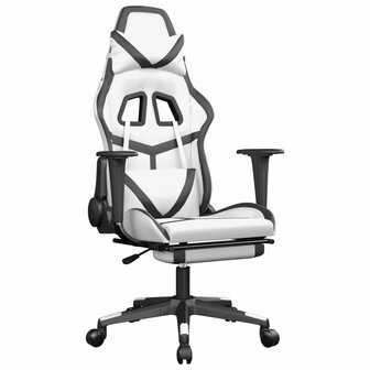 Gamestoel met voetensteun kunstleer wit en zwart 8720287228943 2
