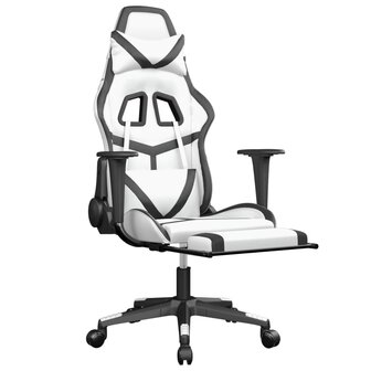 Gamestoel met voetensteun kunstleer wit en zwart 8720287228943 6