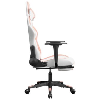 Gamestoel met voetensteun kunstleer wit en roze 8720287228936 4