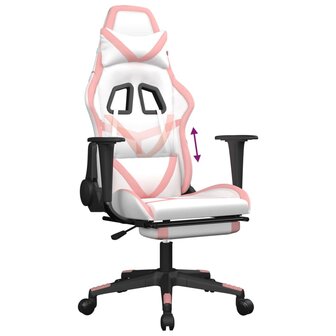 Gamestoel met voetensteun kunstleer wit en roze 8720287228936 8