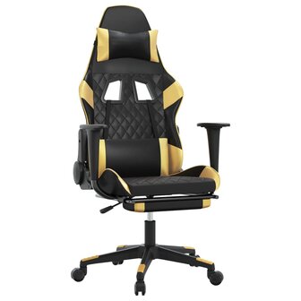 Gamestoel met voetensteun kunstleer zwart en goudkleurig 8720287229759 2