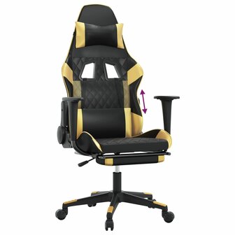 Gamestoel met voetensteun kunstleer zwart en goudkleurig 8720287229759 8
