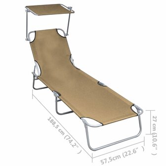 Ligbed inklapbaar met luifel aluminium taupe 8719883742021 7