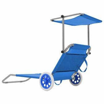 Ligbed met luifel en wieltjes inklapbaar staal blauw 8718475621195 3
