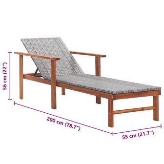 Ligbed poly rattan en massief acaciahout grijs 8719883826752 9