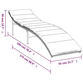Ligbed met kussen 55x199x50 cm poly rattan zwart 8721012450622 10