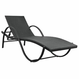 Ligbed met kussen en tafel poly rattan zwart 8718475504764 3
