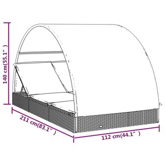 Ligbed 2-persoons met rond dak 211x112x140 cm poly rattan zwart 8720845670856 12