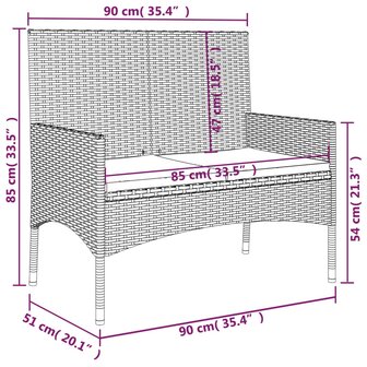 Tuinbank 2-zits met kussens poly rattan bruin 8720845654054 9