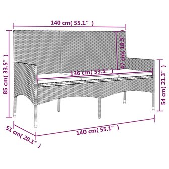 Tuinbank 3-zits met kussens poly rattan bruin 8720845654092 9