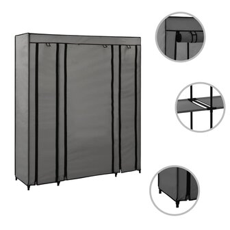 Kledingkast met vakken en stangen 150x45x176 cm stof grijs 8719883564807 3