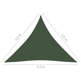 Zonnezeil 160 g/m&sup2; 4,5x4,5x4,5 m HDPE donkergroen 8720286100431 6