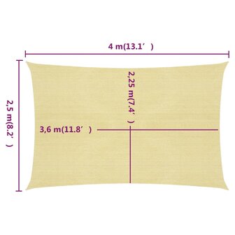 Zonnezeil 160 g/m&sup2; 2,5x4 m HDPE beige 8720286096871 6