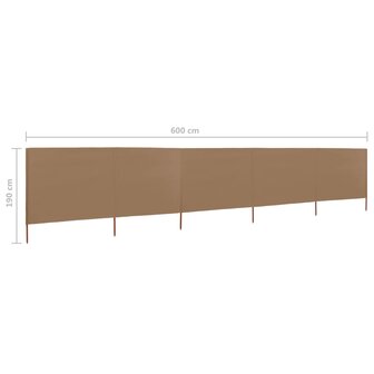 Windscherm 5-panelen 600x160 cm stof taupe 8719883744964 6