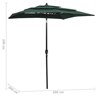 Parasol 3-laags met aluminium paal 2x2 m groen 8720286165270 6