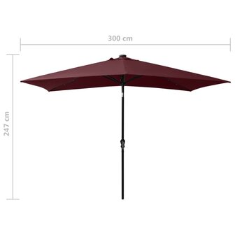 Parasol met LED&amp;apos;s en stalen paal 2x3 m bordeauxrood 8720286164723 11