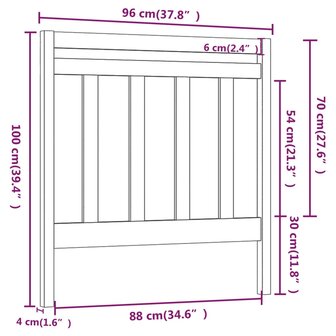 Hoofdbord 96x4x100 cm massief grenenhout grijs 8720286948156 6