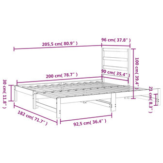 Slaapbank uitschuifbaar massief grenenhout wit 2x(90x200) cm 8720287093442 11