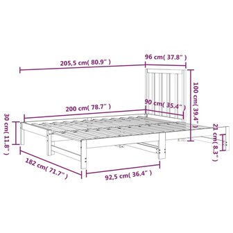 Slaapbank uitschuifbaar massief grenenhout wit 2x(90x200) cm 8720287093596 11